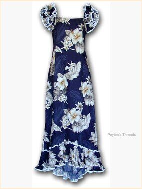 Muumuu Hawaiian Dress Luau Party Square Neck A-Line Short Sleeve Maxi Dress